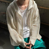 Hearujoy Hollow Out Knitted Hoodie Mens Jacket Loose Hooded Cardigan Spring Autumn Fashion Casual Knit Zip-Up Sweater Tops Streetwear
