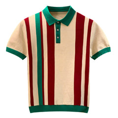 Hearujoy British Style Luxury Men Knitting Polo Shirt Stripe Short Sleeved Lapel Button Men's T Shirts Spring Summer Fashion Slim Tops