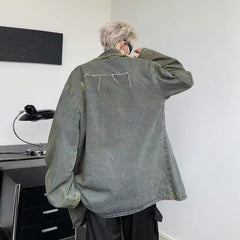 Hearujoy American Vintage Denim Coat Men Women Distressed Broken Hole Tassel Tailored Collar Jeans Wear Spring Autumn Loose Long Jacket