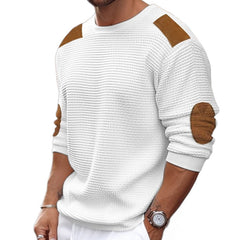 Hearujoy Men Patchwork Suede Knit Sweater Slim Fit Long Sleeve O-neck Knitwear Spring Autumn Fashion Knitted Pullover Tops Streetwear