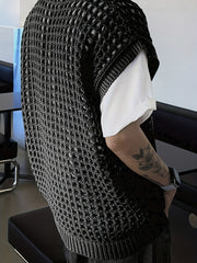 Hearujoy Solid Color Viscose Tank Top - Men's Fashion Hollow-Out Crew Neck Sleeveless Knit Vest for Casual, Outdoor, Streetwear - Spring/Summer/Fall Season