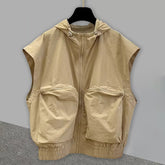 Hearujoy Oversized American Vintage Hooded Vest Men Sleeveless hooded Hoodie Spring Summer Silhouette Design Denim Shoulder Pads Tank Top