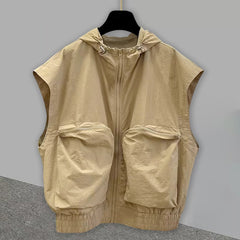 Hearujoy Oversized American Vintage Hooded Vest Men Sleeveless hooded Hoodie Spring Summer Silhouette Design Denim Shoulder Pads Tank Top