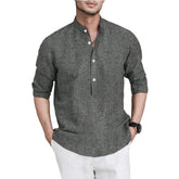 Hearujoy Retro Men Cotton Linen Shirt Grey Long Sleeved Stand Collar Pullover Tops Spring Autumn Fashion Casual Loose Oversized Shirts