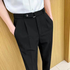 Hearujoy British Style Men Suit Pants Light Luxury Advanced Sense Ankle-Length Pencil Pants Summer Slim Fit Business Casual Trousers