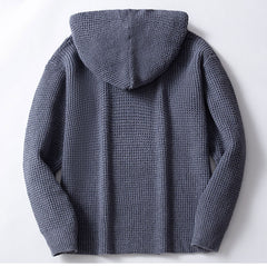 Hearujoy Autumn Winter Men Double Breasted knitted Hoodie Jacket Vintage Grey Hooded Sweater Oversized Knit Cardigan Casual Knitwear