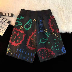 Hearujoy Cashew Flower Knitted Shorts Men Women Drawstring Loose Five Quarter Pant Summer American Vintage High Street Casual Shorts