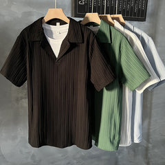 Hearujoy Korea Style Ice Silk Polo Shirt Mens Loose Solid Color Short Sleeve Lapel V-neck Quick Dry Tee Top Summer Casual Tshirts For Men