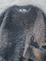 Casual Crew Neck Faux Mink Fur Knit Sweater for Adults, Polyester Blend, Loose Fit, Solid Color, Medium Stretch, with Braided Detail, for Fall/Winter Collection