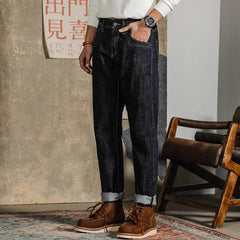Hearujoy American Vintage Heavy weight Denim pants Men Spring Autumn Dark Straight Jeans Amekaji Trousers Back Paris Buckle Cargo Pants
