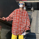 Hearujoy American Vintage Streetwear For Men Plaid Shirt Loose Casual Long Sleeve Buckle Top Autumn Fashion Trend Couple Shirts Clothing