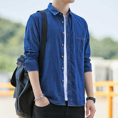 Hearujoy Fashion Korean Style Denim Shirt For Men 100% Cotton Long Sleeve Slim Fit Tops Spring Autumn Casual Denim shirts Plus Size 4XL