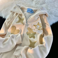 Hearujoy  90s Streetwear 2024 New Kawaii Zip Up Hoodie Women Y2K Oversized Harajuku Star Patchwork Sweatshirt Man Anime Hoodie Jacket Coat Streetwear