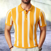 Hearujoy 2025 New Mens contrast color Stripe Polo Knit Shirts High Quality Luxury Knitwear Summer Fashion Short Sleeve Lapel Polo Tshirt