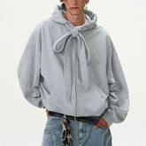 Hearujoy American Vintage Mens Hoodies Y2K Style Lace-up Design Loose Zipper Cardigan Sweatshirt Streetwear Fashion Couples Hooded Tops