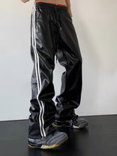 Hearujoy Men's PU Leather Pants, 45% Polyurethane 55% Polyester, All-Season Street Style Straight Leg with Side Stripe Design, Loose Fit Woven Trousers, Allseason Pants | Modern Loose Pants | Drawstring Waistband