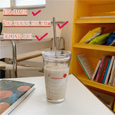 Korean Style Simple White Letter Coffee Glass Milk Cup Portable Large-capacity Water Bottle with Lid and Straw