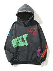 Hearujoy Kolliey Women's Graphic Hoodie - Spring Casual Loose Sweatshirt, Long Sleeve Pullover With Letter Print, Black Polyester Blend