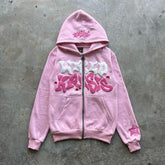 Hearujoy Men and Women Zippered Pink Foam Hooded, Harajuku Casual Clothing, European and American Classic, Loose, Y2K, 2024