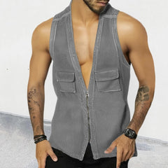Hearujoy Vintage Patchwork Jean Tank Tops Men Slim Fit Sleeveless Denim V-neck zipper Shirts Summer Fashion Sexy Vest Male Streetwear