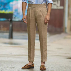 Hearujoy British Style Men Gurkha Linen Pant High Waist Straight Ankle-Length Pants Spring Summer High Quality Thin Casual Loose Trouser