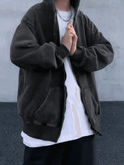 Hearujoy Dark Vintage Oversize Washed Zip Up Hoodie