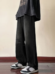 Hearujoy Men'S Street Style Fashion Loose Wide Leg Pants, Viscose Blend (70% Viscose, 30% Polyester), Solid Color, All-Season Knit Fabric, Mid Waist with Zipper Fly, Regular Length, Casual Weekend Wear