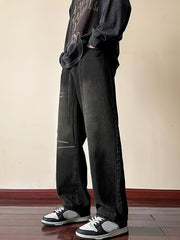 Hearujoy Men'S Street Style Fashion Loose Wide Leg Pants, Viscose Blend (70% Viscose, 30% Polyester), Solid Color, All-Season Knit Fabric, Mid Waist with Zipper Fly, Regular Length, Casual Weekend Wear
