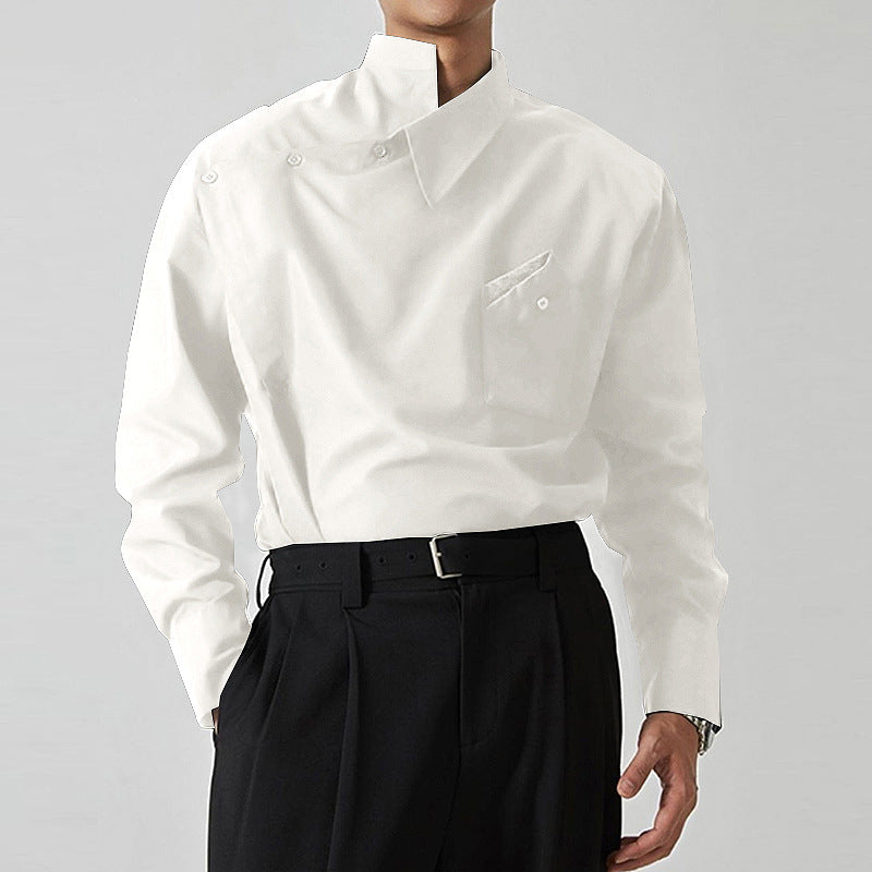 Hearujoy Irregular Design Buckle Lapel shirt For Men Vintage French Style Long Sleeve Loose Top Spring Autumn Fashion Show Chic Shirts