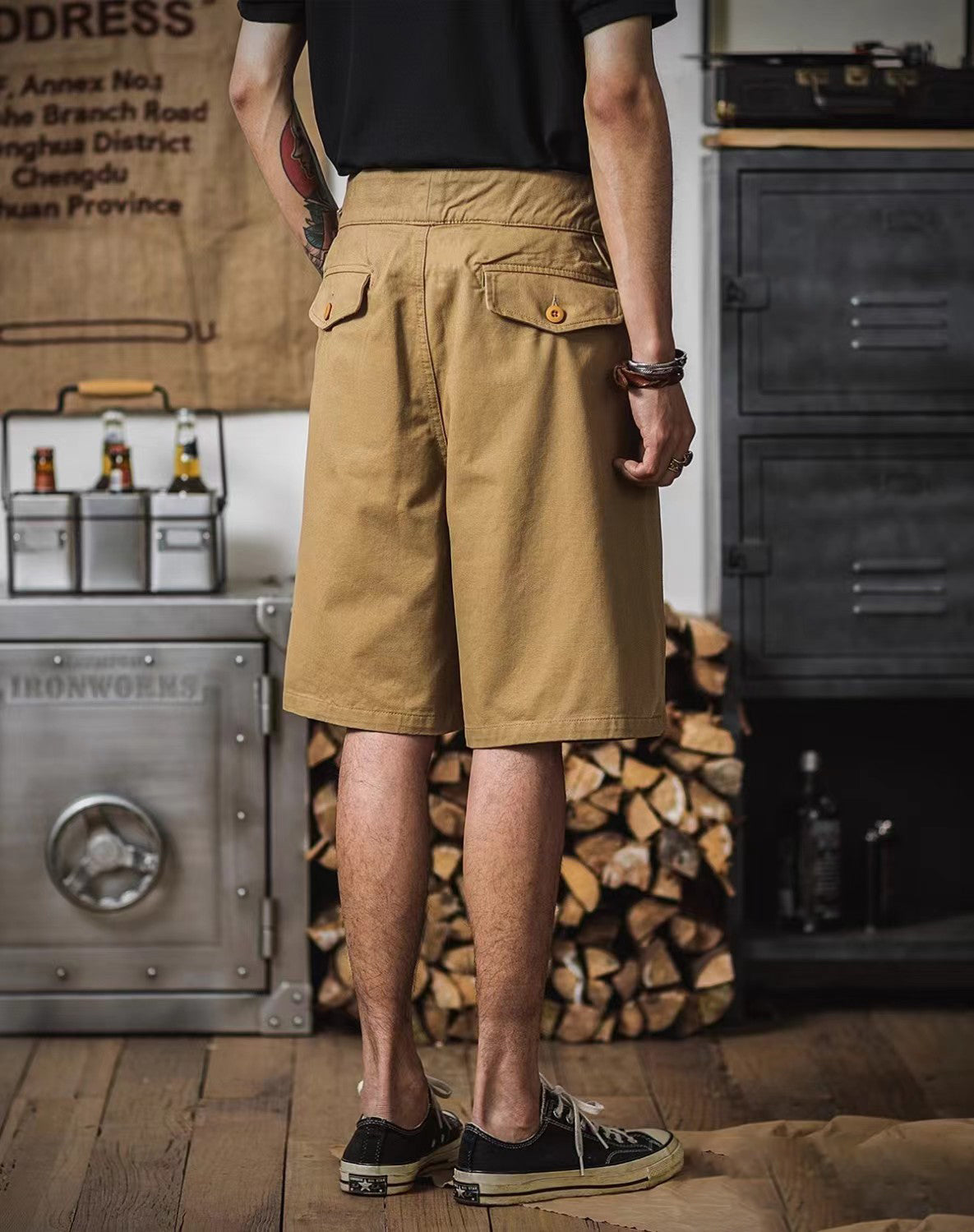 Hearujoy Vintage Gurkha Shorts Men Safari Style High Waist Buckle Button Knee Length Naples Pants Summer Casual Loose Shorts High Quality