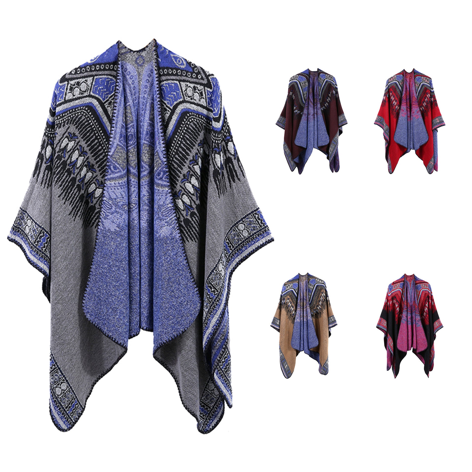 Hearujoy Ethnic Style Slit Thick Shawl Men Travel Photography Warm Scarf Vintage Poncho Fashion Cape Outwear Cloak Streetwear Unisex