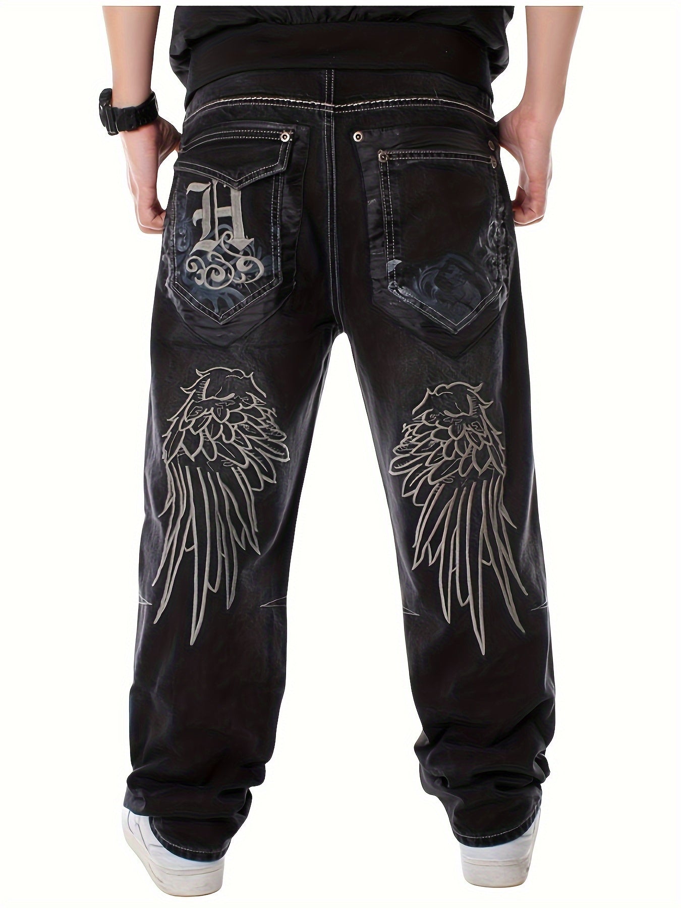 Hearujoy Loose Embroidery Vintage Straight Leg Jeans - Men's Hip Hop Dance Denim Pants for All Seasons