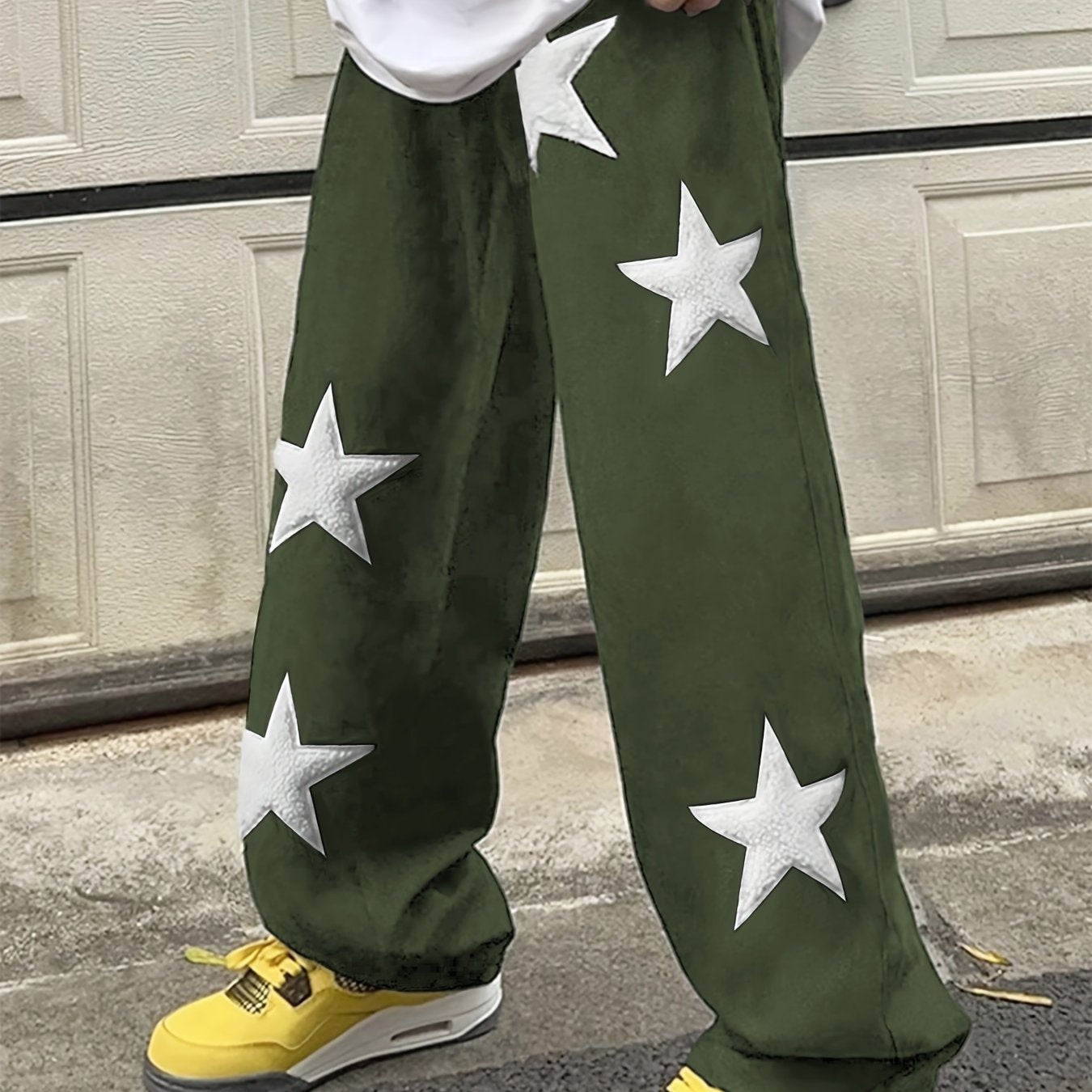 Hearujoy Men's Casual Loose Fit Drawstring Pants With Star Pattern Embroidered Design, Lightweight Comfy Pants For Sport And Casual Wear
