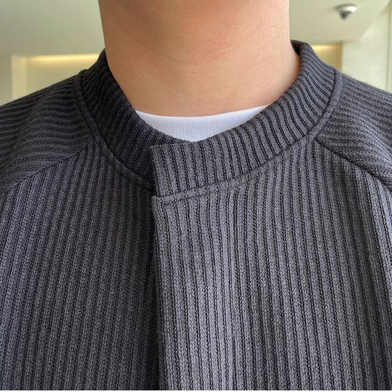 Hearujoy Vintage Solid Color Knitted Cardigan For Men Autumn Round Neck Loose Sweater Fashion Japanese Retro Style Knit Jacket Coat