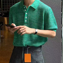 Hearujoy Summer Short Sleeved Knitted Polo Shirt Men Senior Korean Slim Fit Top Fashion Casual  hollow out Kint Tshirts High Quality