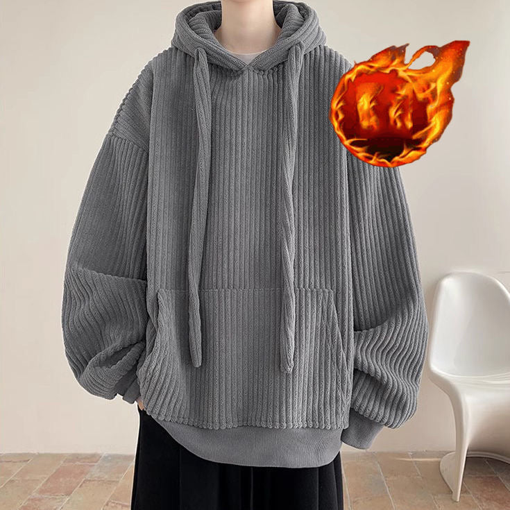 Hearujoy Big Drawstring Corduroy Hoodie For Men Autumn And Winter with Plush Thickened Loose hooded sweatshirt Fashion Vintage Tops Coat