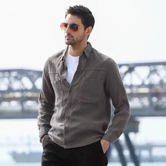 Hearujoy Vintage Linen Shirt For Men Double Pocket Workwear Long Sleeved Top Spring Autumn Leisure Loose Blouse Shirts Cotton Linen Male