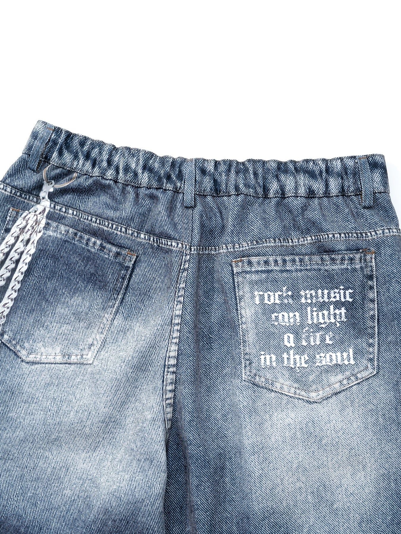 Hearujoy Men's Trendy Loose-Fit Chain Print Faux Denim Pants - Street Style Casual Straight Leg, Machine Washable
