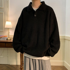Hearujoy Vintage Mens Polo Neck Sweater Autumn Winter Long Sleeved Knitted Top Japanese Lazy Style Fashion Loose Knit Sweater Thick