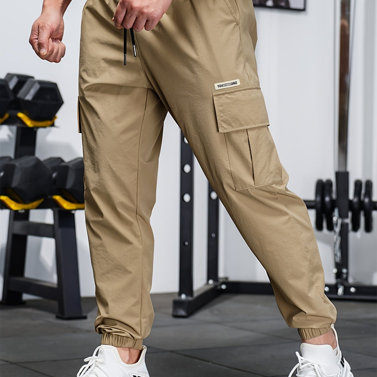 Hearujoy Men'S Casual Mid-Waist Polyester Sweatpants, Solid Color, Non-Stretch Fabric, Woven, Regular Fit with Pockets, Elastic Waist Drawstring Leg, 155g/m² - Versatile for Casual & Sports Use