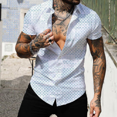 Hearujoy 3D Digital Geometric Tropical Print Shirt Men Short sleeve Lapel Casual Top Summer New Fashion Vintage Shirts Clothing Male