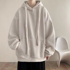 Hearujoy Big Drawstring Corduroy Hoodie For Men Autumn And Winter with Plush Thickened Loose hooded sweatshirt Fashion Vintage Tops Coat