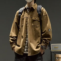 Hearujoy American Retro Shirt For Men Safari Style 100% Cotton Long Sleeve Tops Casual Vintage Loose Oversize Shirts Autumn Streetwear