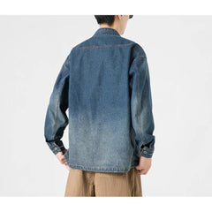 Hearujoy Retro Chinese Style Washed Denim Jacket For Men Spring Autumn Long Sleeved Stand Collar Top Fashion Vintage Ethnic Shirts Coat