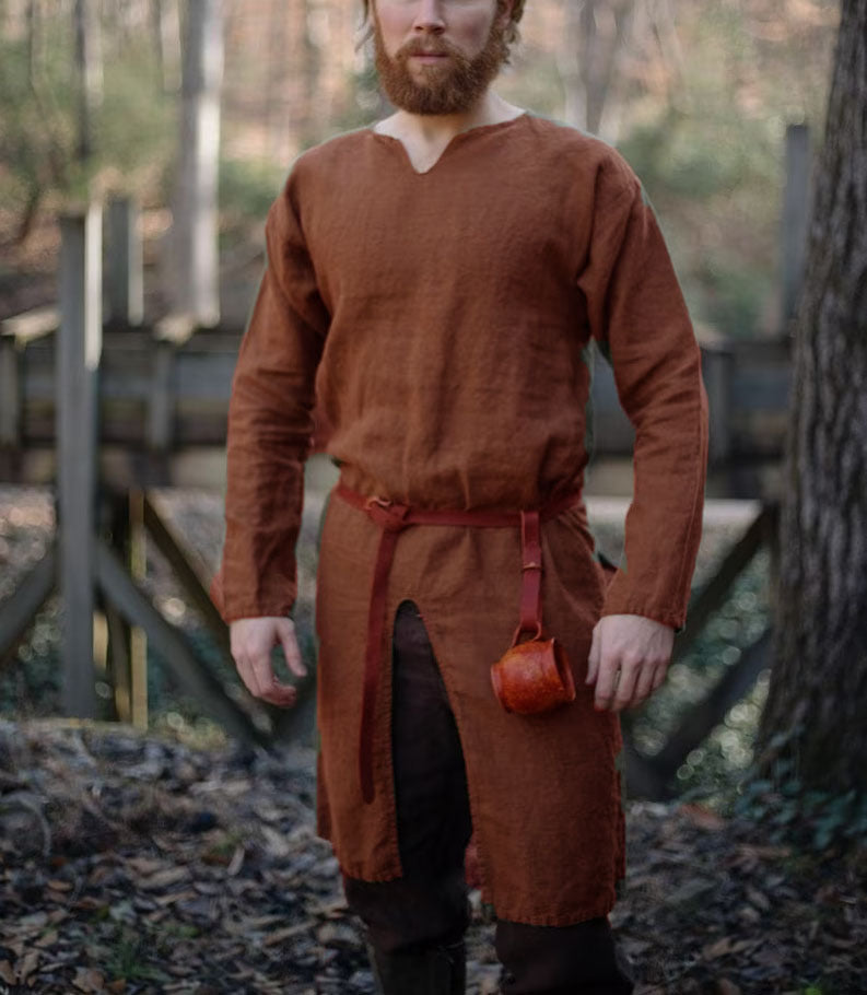 Hearujoy Streetwear Long Sleeve Tshirt For Men European Medieval Knight Top Vintage Loose V-neck Split Long Gown Pullover