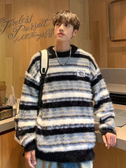 Hearujoy Cozy Striped Knit Sweater for Men - Casual Loose Fit, Color Block Design, Perfect for Fall/Winter