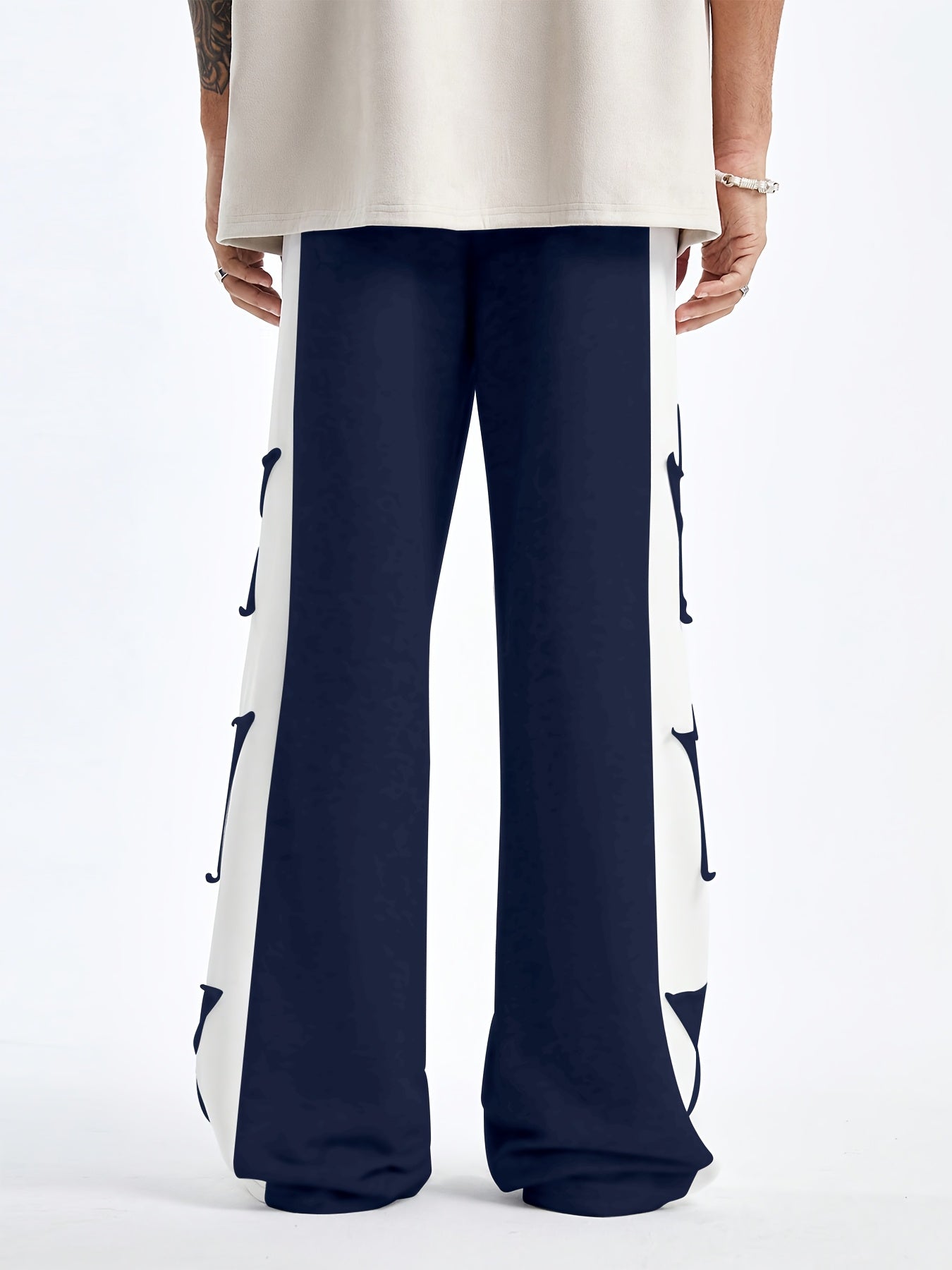Hearujoy Star Pattern Contrast Trousers, High Street Style Casual Loose Sports Pants with Stitching Detail, Machine Washable Polyester, Daily, Polyester
