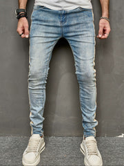Hearujoy Cross border elastic slim fit motorcycle men's jeans, casual and versatile slimming pants, trendy contrasting striped leggings