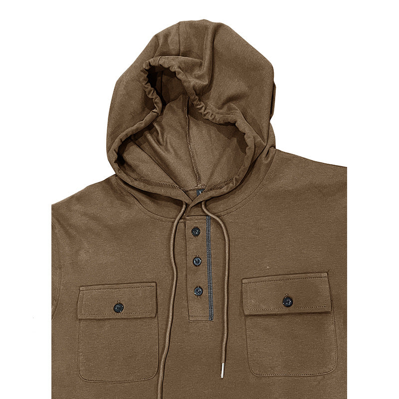 Hearujoy Vintage Men Cotton Hoodie Sweatshirt Fall Casual Loose Long Sleeve Sports Pocket Hooded Pullovers Fashion Solid Tops Streetwear