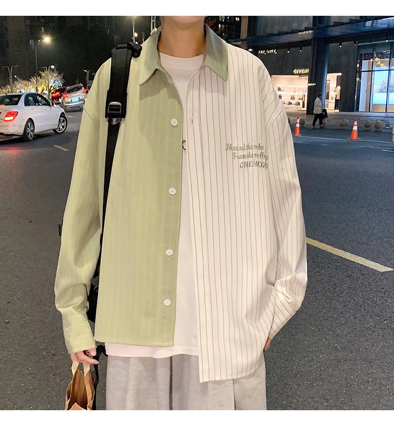 Hearujoy Fashion Men Irregular Patchwork Striped Shirt Loose Long Sleeve Tops Spring Autumn Trend Streetwear Handsome Youth Shirts Male